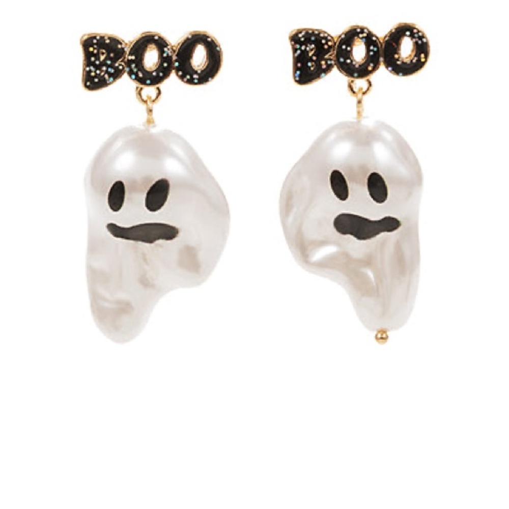 Spooky Pearl Ghost Earrings with Black and Gold Accents